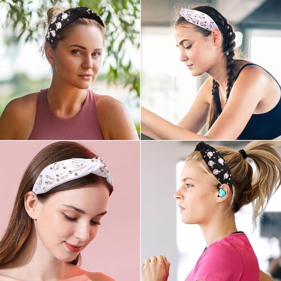Baseball Headband Women Rhinestone Pearls 2-Pack Sport Accessories main image 5
